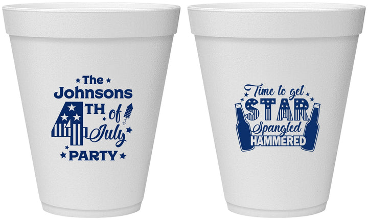 Personalized 4th Of July 12 oz Foam Cups - Star Spangled Hammered | 220049