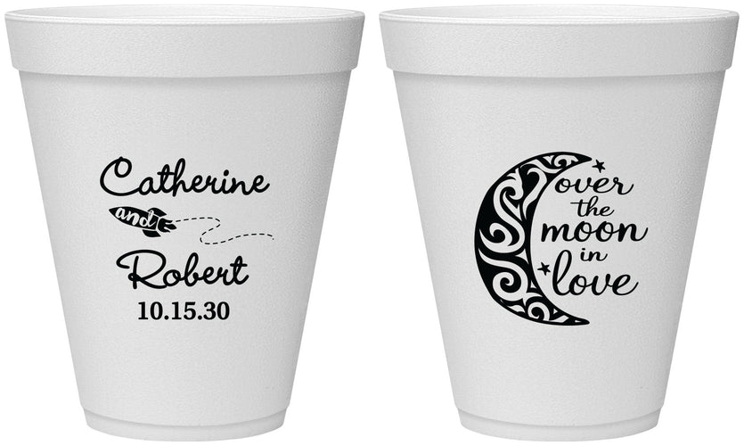 Personalized Wedding 12 oz Foam Cups - Over The Moon In Love | 224