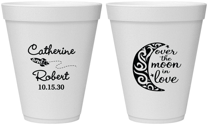 Personalized Wedding 12 oz Foam Cups - Over The Moon In Love | 224