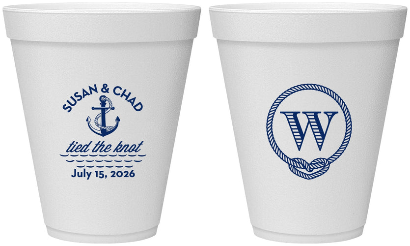 Personalized Wedding 12 oz Foam Cups - Monogram Nautical | 226