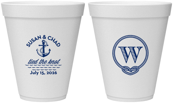 Personalized Wedding 12 oz Foam Cups - Monogram Nautical | 226