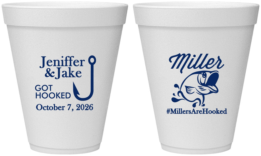 Personalized Wedding 12 oz Foam Cups - Got Hook Fish | 230