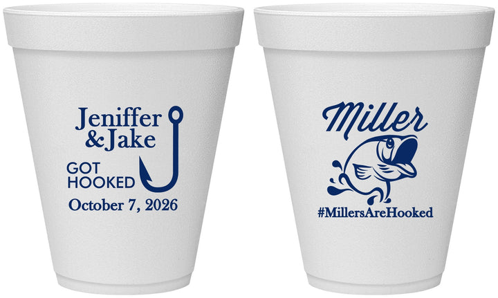 Personalized Wedding 12 oz Foam Cups - Got Hook Fish | 230