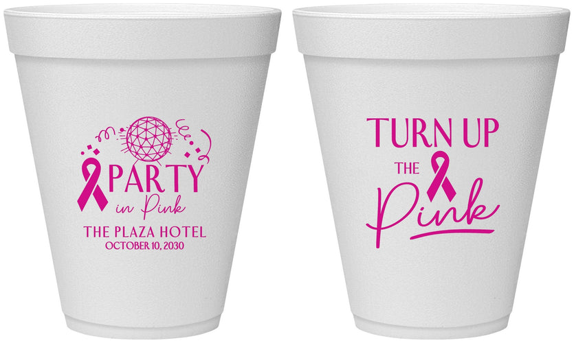 Personalized Awareness 12 oz Foam Cups - Party In Pink | 230002