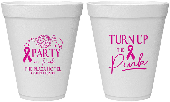 Personalized Awareness 12 oz Foam Cups - Party In Pink | 230002