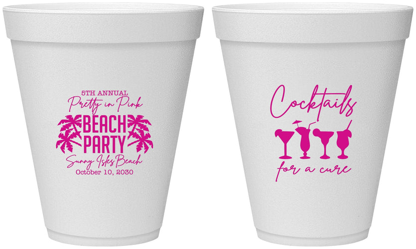 Personalized Awareness 12 oz Foam Cups - Beach Party | 230007