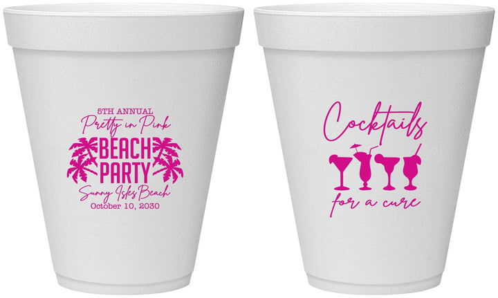 Personalized Awareness 12 oz Foam Cups - Beach Party | 230007