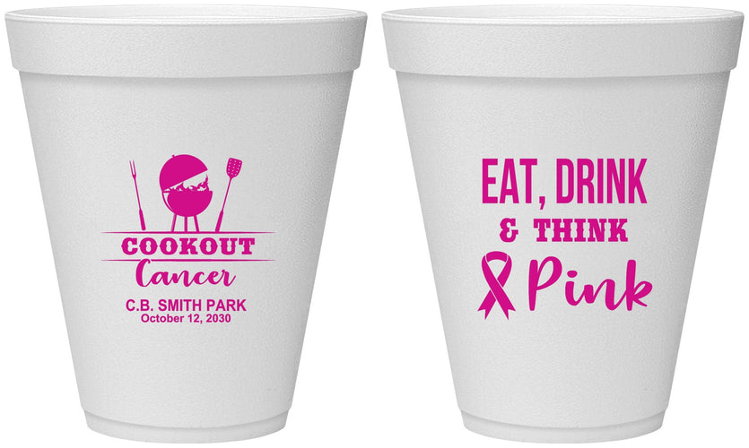Personalized Awareness 12 oz Foam Cups - Eat Drink Think Pink | 230009