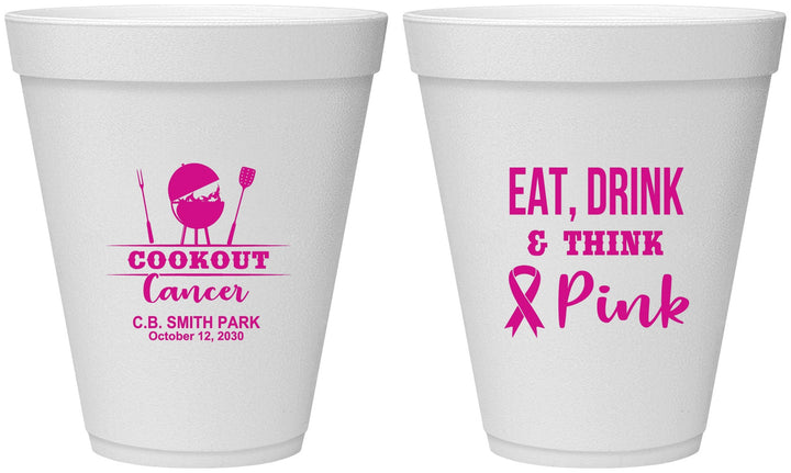 Personalized Awareness 12 oz Foam Cups - Eat Drink Think Pink | 230009