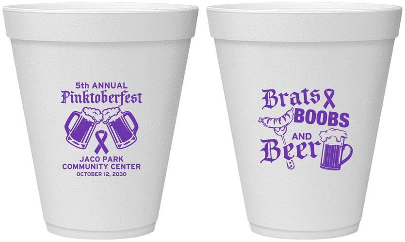 Personalized Awareness 12 oz Foam Cups - Brats Boobs Beer | 230012