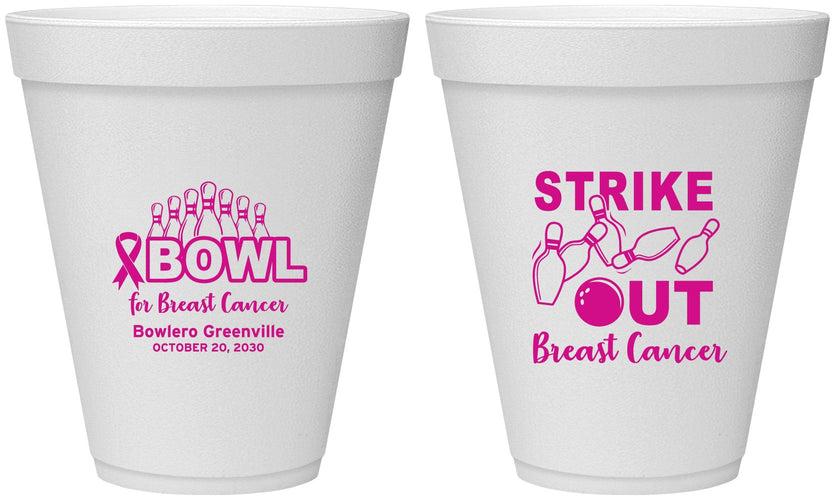 Personalized Awareness 12 oz Foam Cups - Bowling Strike Out | 230015