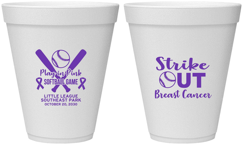 Personalized Awareness 12 oz Foam Cups - Baseball Strick Out | 230016