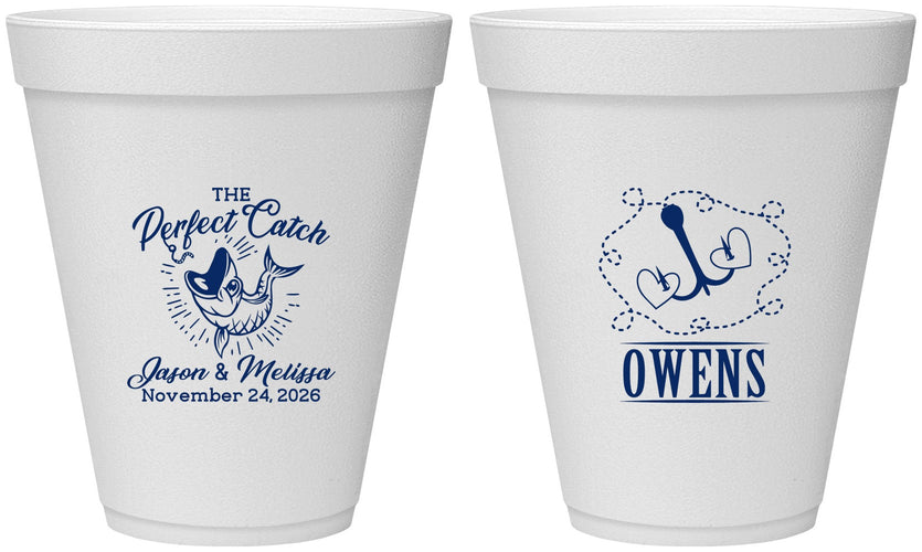 Personalized Wedding 12 oz Foam Cups - The Perfect Catch | 232