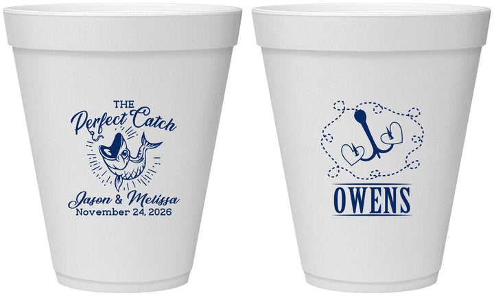 Personalized Wedding 12 oz Foam Cups - The Perfect Catch | 232