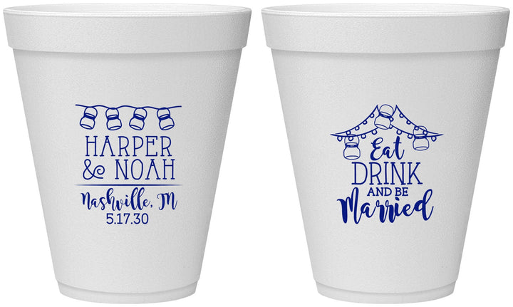 Personalized Wedding 12 oz Foam Cups - Eat Drink Be Married | 235