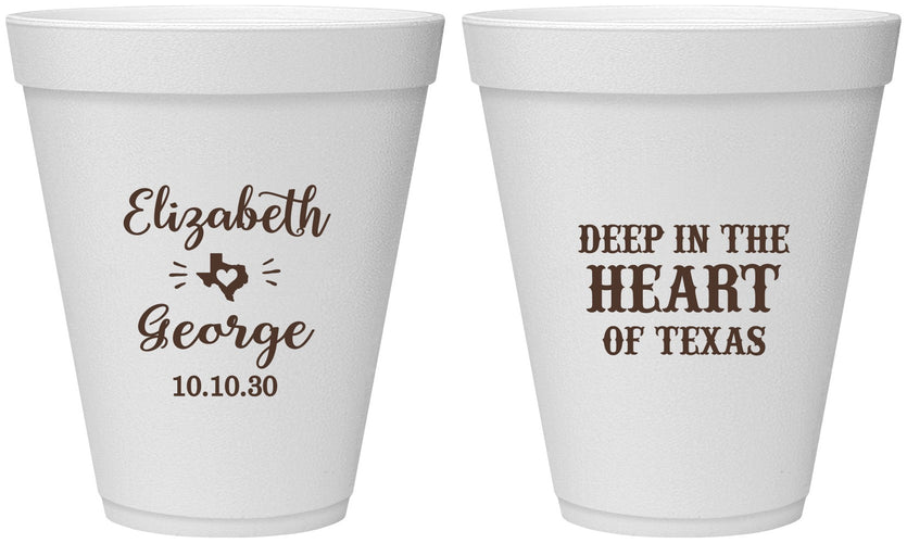 Personalized Wedding 12 oz Foam Cups - Deep In The Heart Of Texas | 237