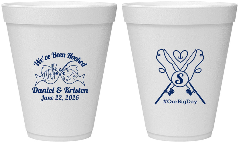 Personalized Wedding 12 oz Foam Cups - Been Hooked Fishing | 238