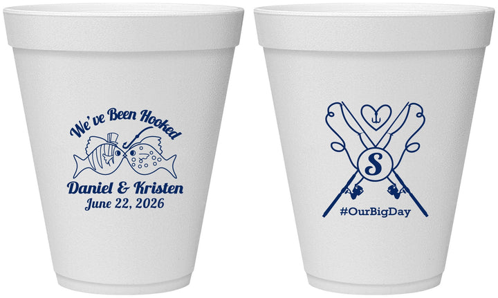 Personalized Wedding 12 oz Foam Cups - Been Hooked Fishing | 238
