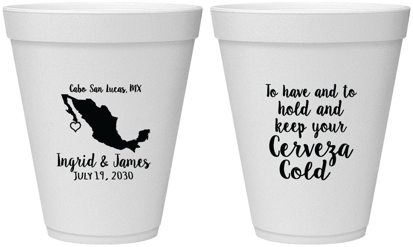 Personalized Wedding 12 oz Foam Cups - Cerveza Mexico | 240