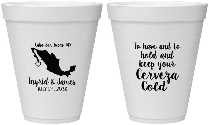 Personalized Wedding 12 oz Foam Cups - Cerveza Mexico | 240