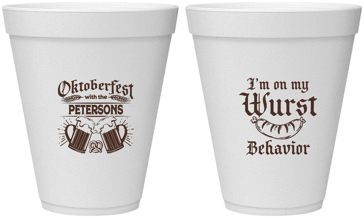 Personalized Oktoberfest 12 oz Foam Cups - Wurst Behavior | 240010