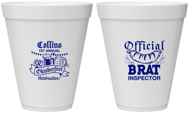 Personalized Oktoberfest 12 oz Foam Cups - Brat Inspector | 240011
