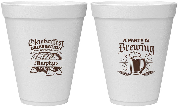 Personalized Oktoberfest 12 oz Foam Cups - Beer Keg | 240014