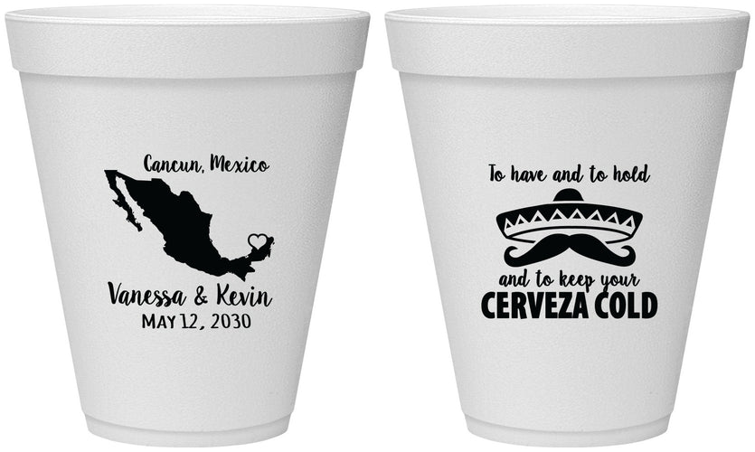 Personalized Wedding 12 oz Foam Cups - Cerveza Mexico | 241