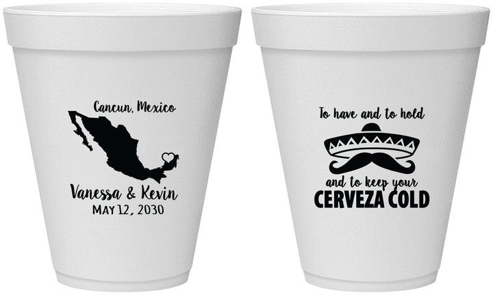 Personalized Wedding 12 oz Foam Cups - Cerveza Mexico | 241