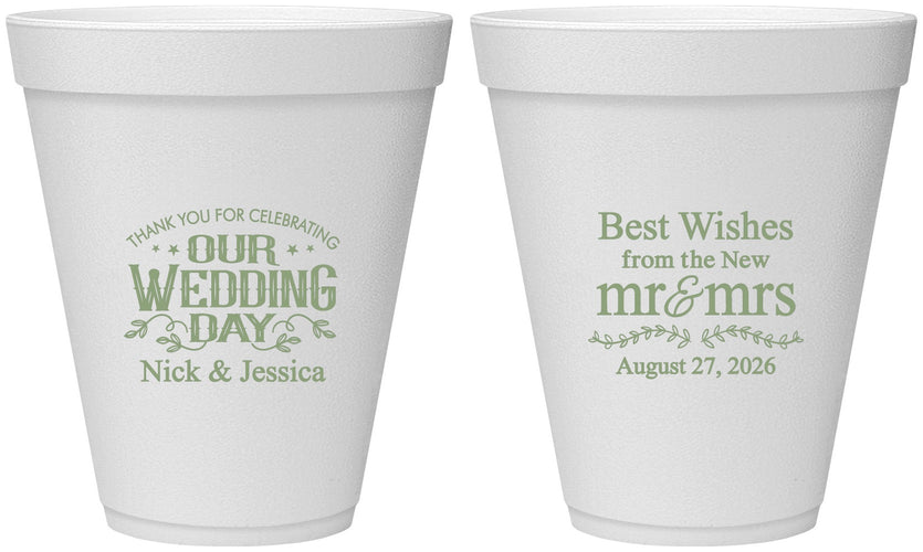 Personalized Wedding 12 oz Foam Cups - Best Wishes Mr And Mrs | 242