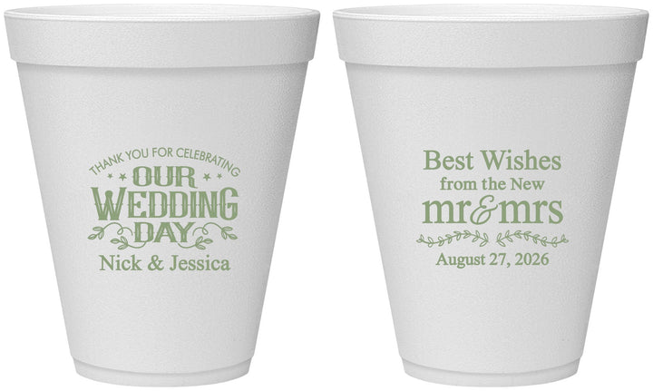 Personalized Wedding 12 oz Foam Cups - Best Wishes Mr And Mrs | 242