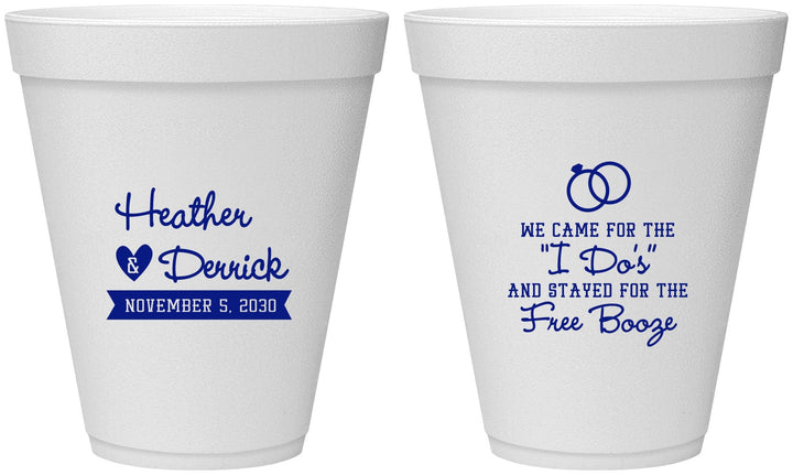 Personalized Wedding 12 oz Foam Cups - I Do Free Booze | 243