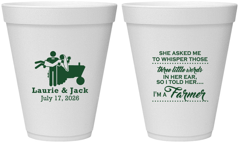 Personalized Wedding 12 oz Foam Cups - Farmer Tractor | 244