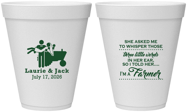 Personalized Wedding 12 oz Foam Cups - Farmer Tractor | 244