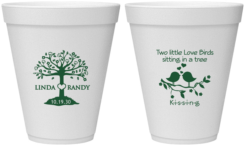 Personalized Wedding 12 oz Foam Cups - Two Little Love Birds | 249