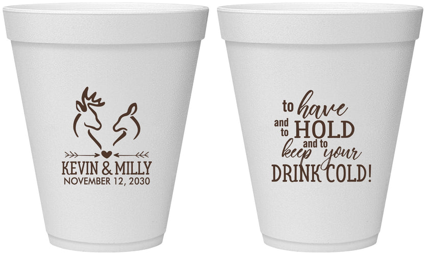 Personalized Wedding 12 oz Foam Cups - To Have And To Hold | 250