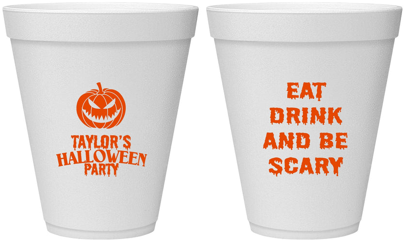 Personalized Halloween 12 oz Foam Cups - Scary Pumpkin | 250008
