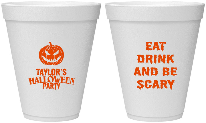 Personalized Halloween 12 oz Foam Cups - Scary Pumpkin | 250008