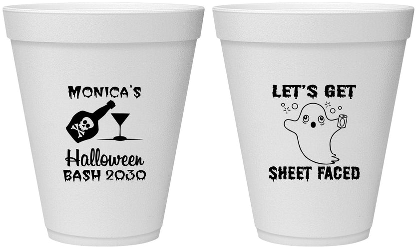 Personalized Halloween 12 oz Foam Cups - Ghost Sheet Faced | 250009