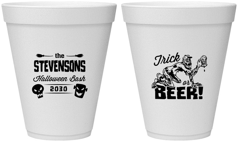 Personalized Halloween 12 oz Foam Cups - Trick Or Beer | 250021