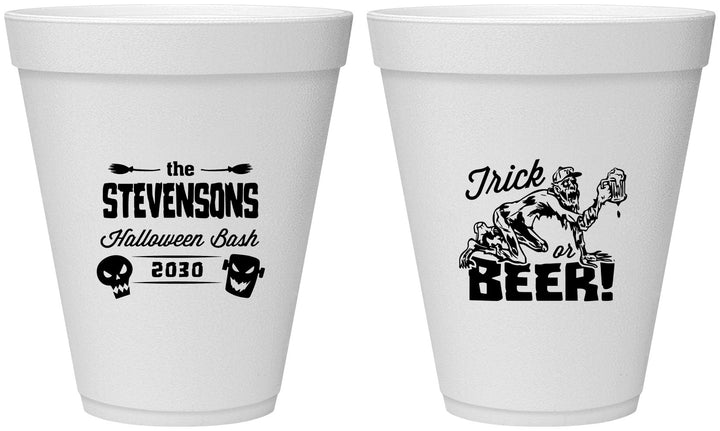 Personalized Halloween 12 oz Foam Cups - Trick Or Beer | 250021