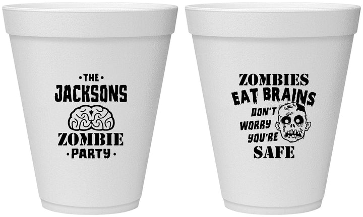 Personalized Halloween 12 oz Foam Cups - Zombie Brain | 250026