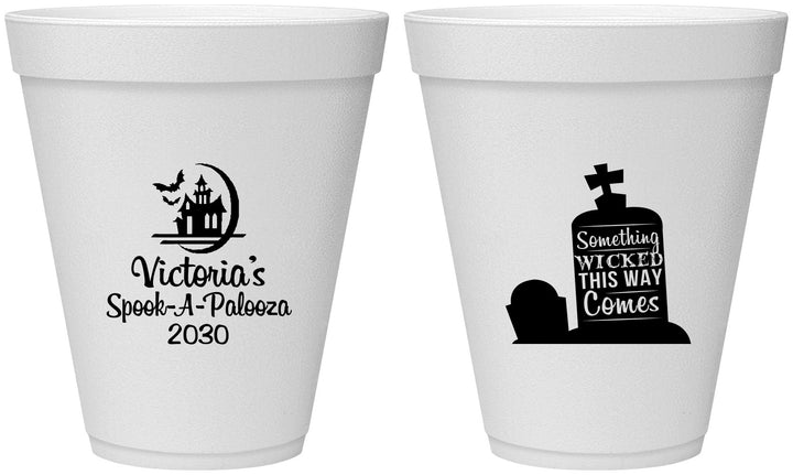 Personalized Halloween 12 oz Foam Cups - Haunted House | 250031