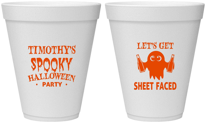 Personalized Halloween 12 oz Foam Cups - Ghost Sheet Faced | 250044