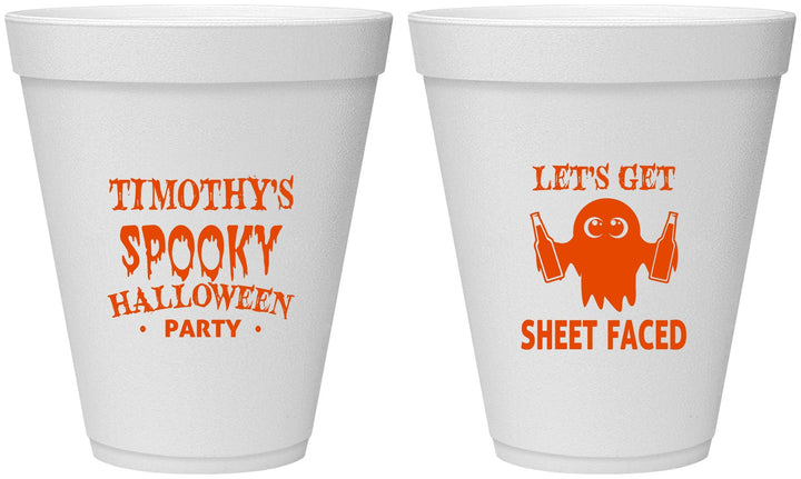 Personalized Halloween 12 oz Foam Cups - Ghost Sheet Faced | 250044