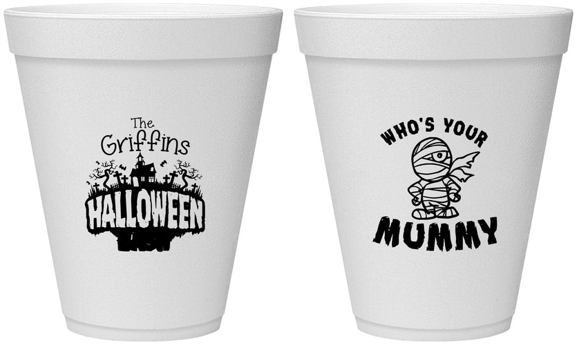 Personalized Halloween 12 oz Foam Cups - Whos Your Mummy | 250067