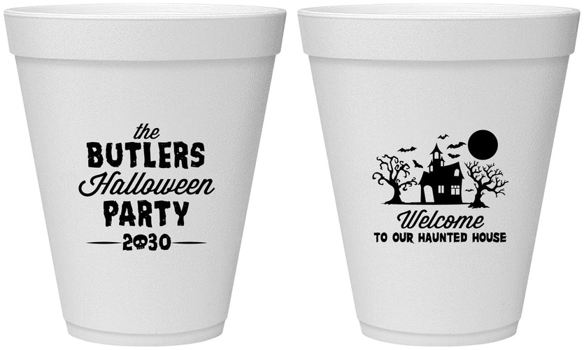 Personalized Halloween 12 oz Foam Cups - Haunted House | 250073
