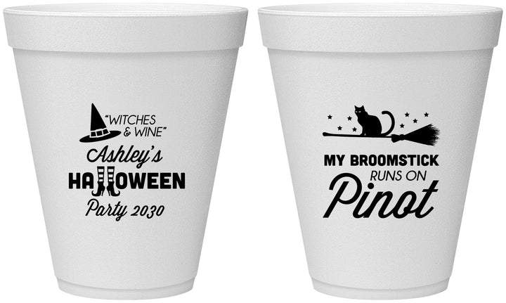 Personalized Halloween 12 oz Foam Cups - Witch Broomstick | 250098
