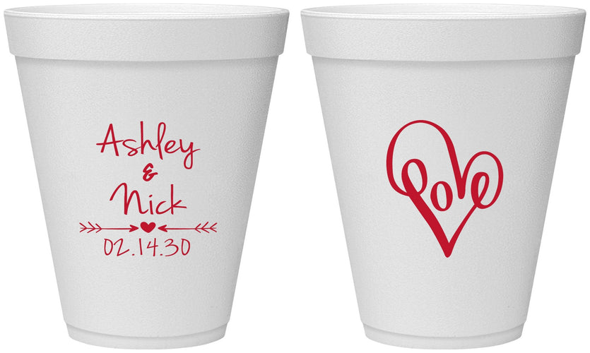 Personalized Wedding 12 oz Foam Cups - Love | 252