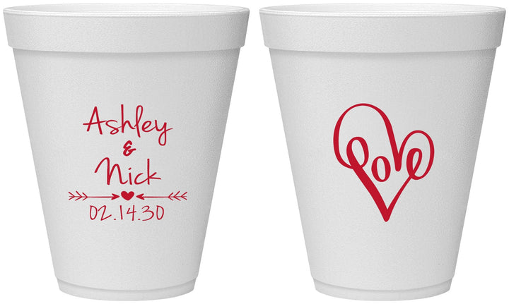 Personalized Wedding 12 oz Foam Cups - Love | 252